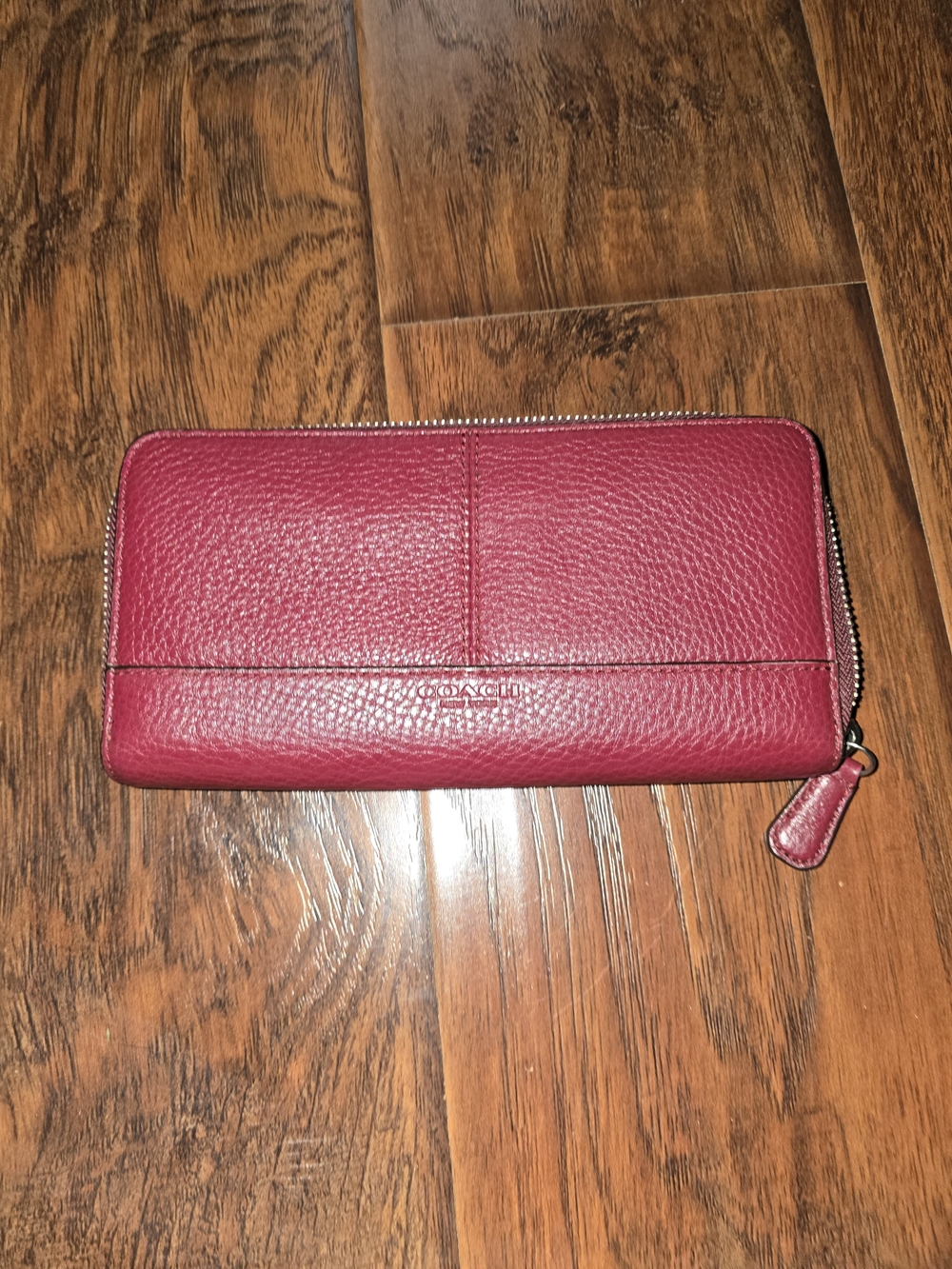 Coach Pebbled Leather Zip Wallet - Raspberry